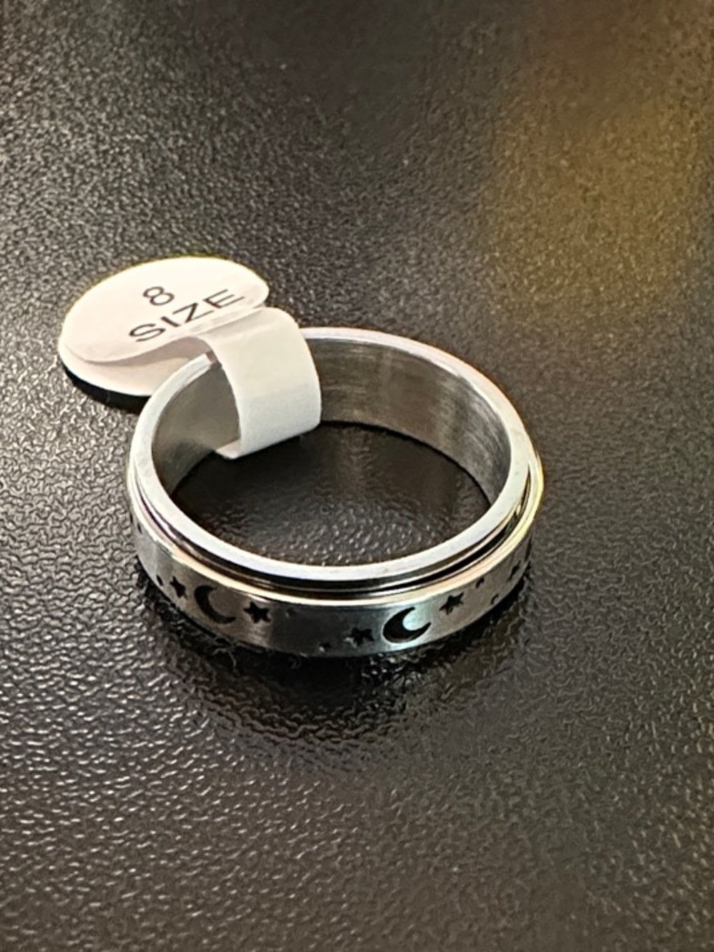 Silver Moon & Star Spinner Ring - Size 8